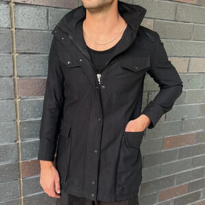 Rag & Bone Navy Hooded Leather Trimmed Utility Jacket Size M